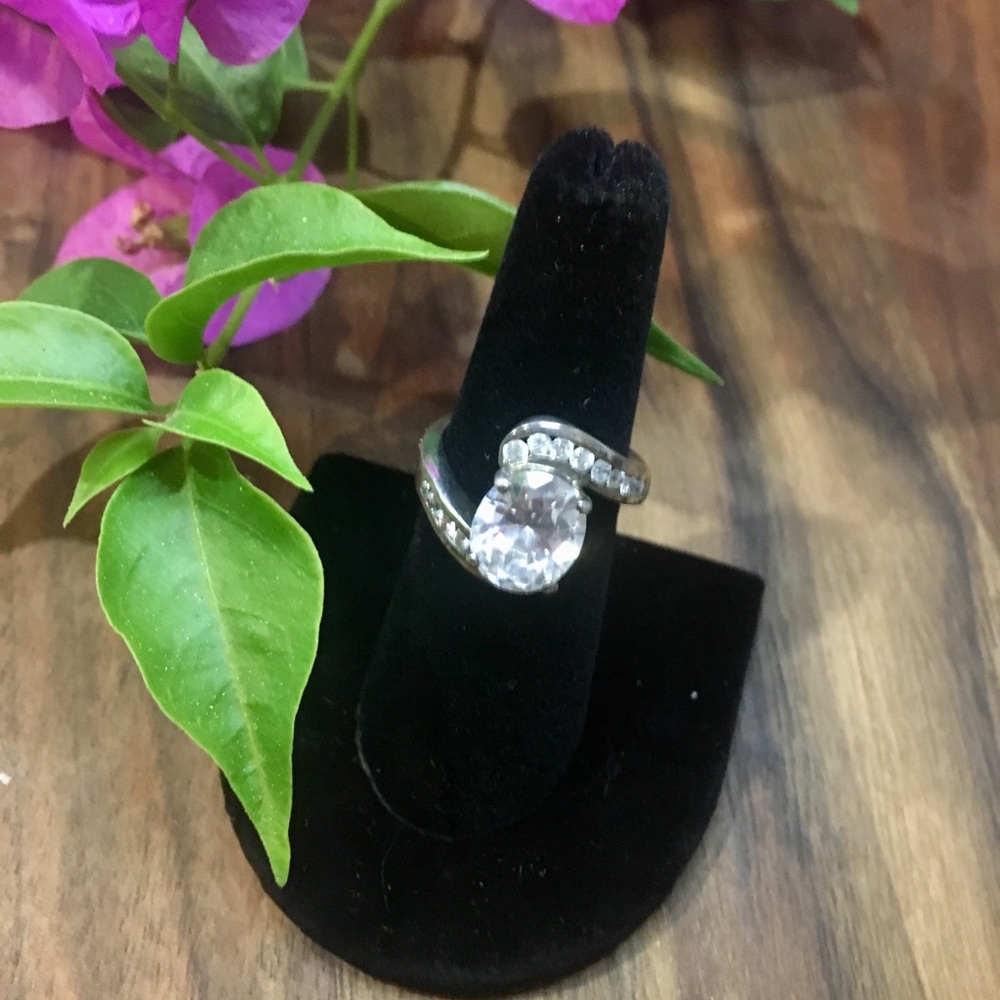 Genuine Silver CZ Swoop Engagement Ring - Picture 3 of 8